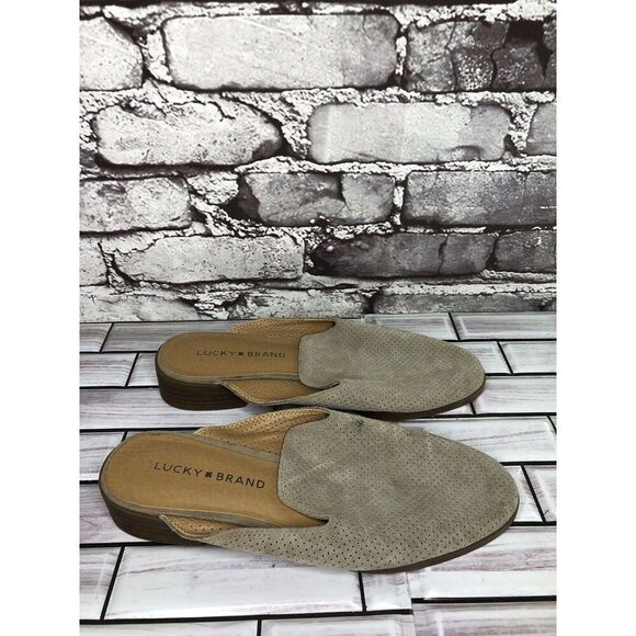 Lucky Brand Coryna Taupe Suede Leather Slip On Mules Flats Women Sz 7M US/37.5EU - Picture 12 of 16